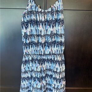 Navy and White Sailboat Print Romper